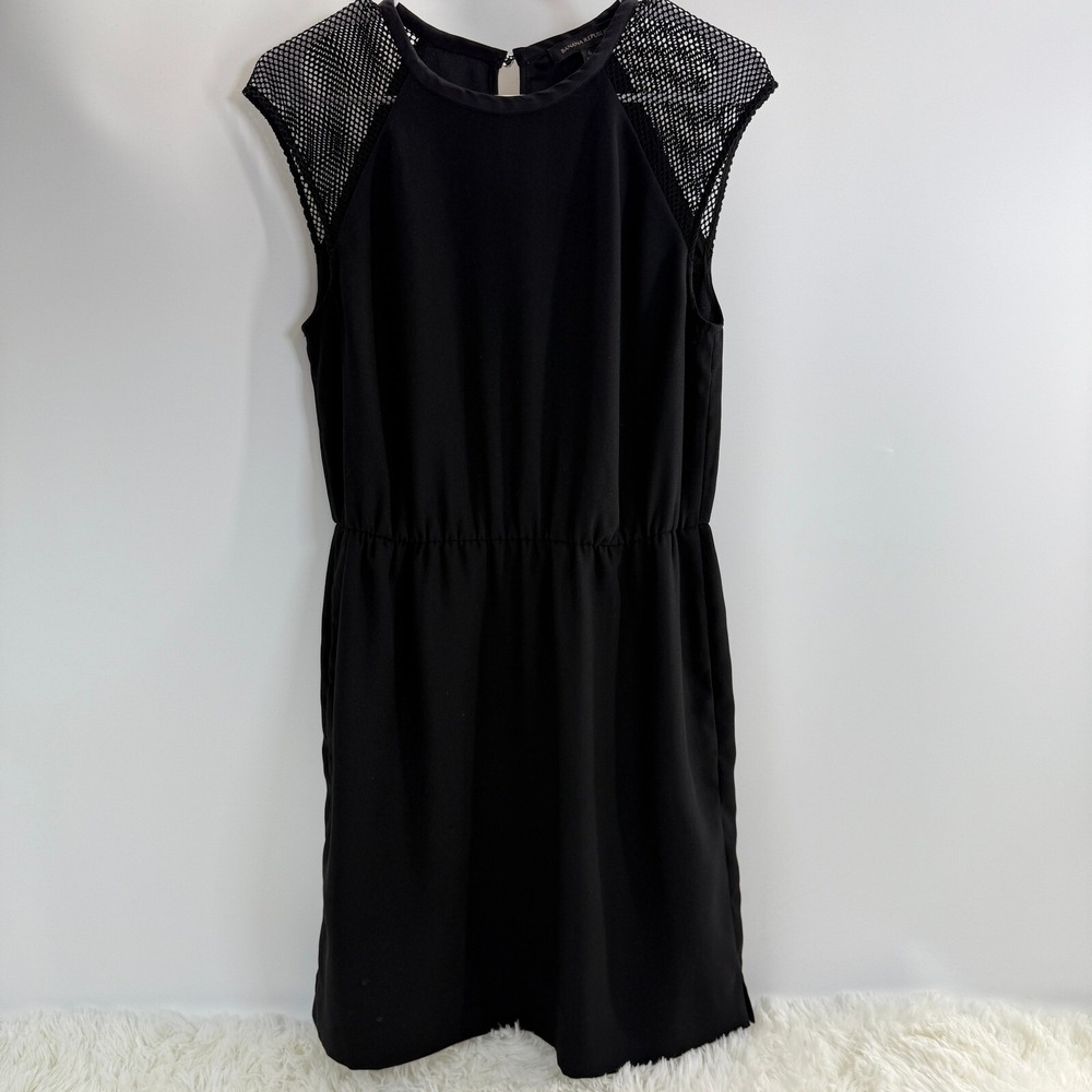 Banana Republic Black Dress Sleeveless Mesh Detail Casual Size 6 LBD‎ Boho Chic